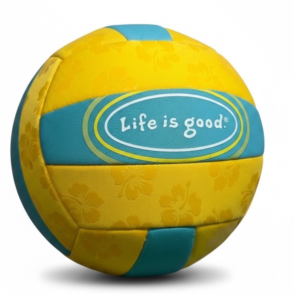 Life is Good Neoprene Beach Volleyball Pool Yellow Teal Hibiscus Floral Jake